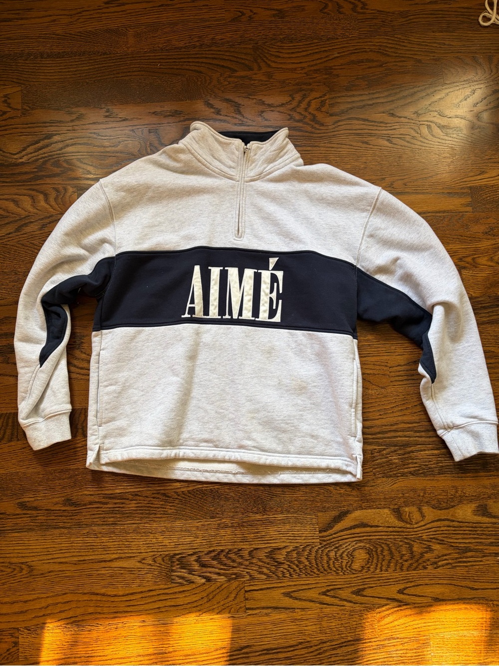 Aime Leon Dore Cream and Navy Quarter-Zip Pullover with AIMÉ Logo